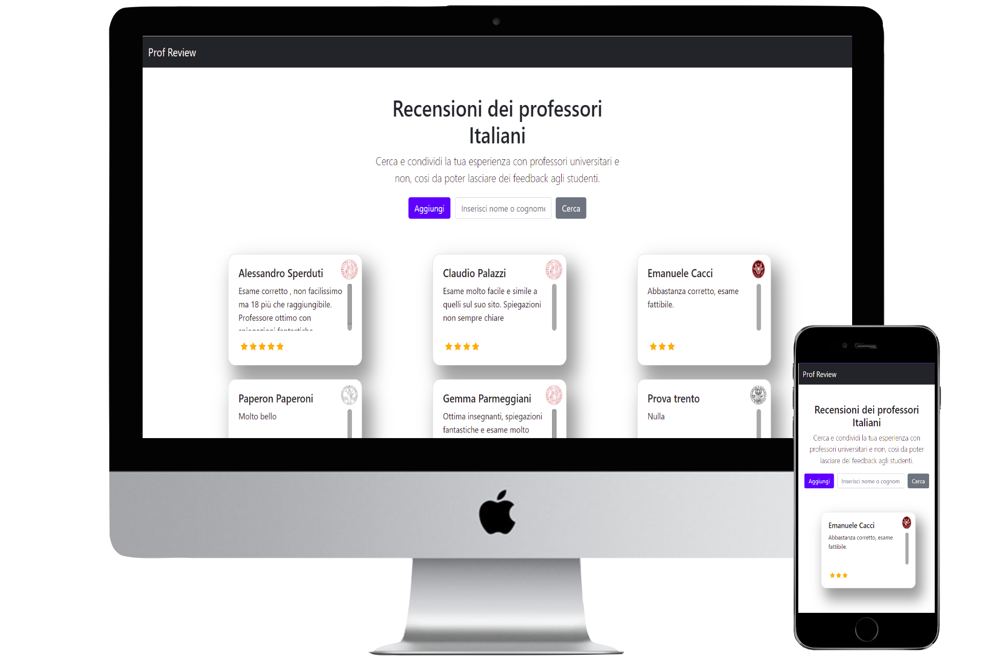 Imac e Iphone che mostrano l'applicazione Review