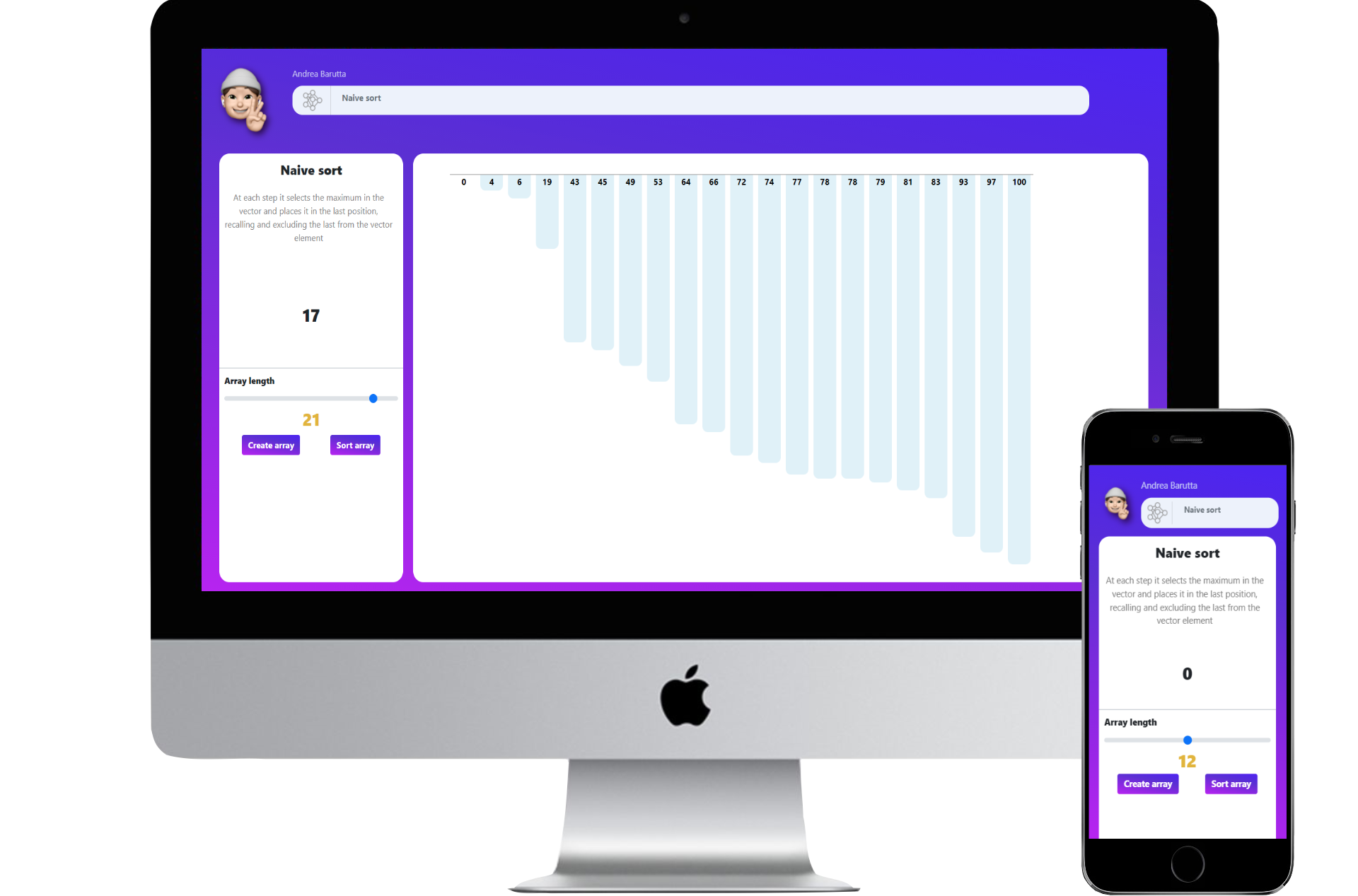 Imac e Iphone che mostrano l'applicazione sortingviewer